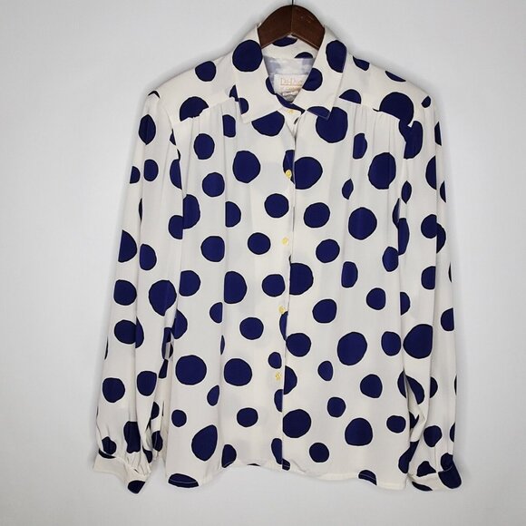 Da Rue of California Tops - Da Rue Of California Womens Vintage Blue Polka Dot Button Up Blouse Size 16
